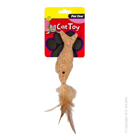 Pet One Cat Toy - Plush Cork Fish With Feather 14cm