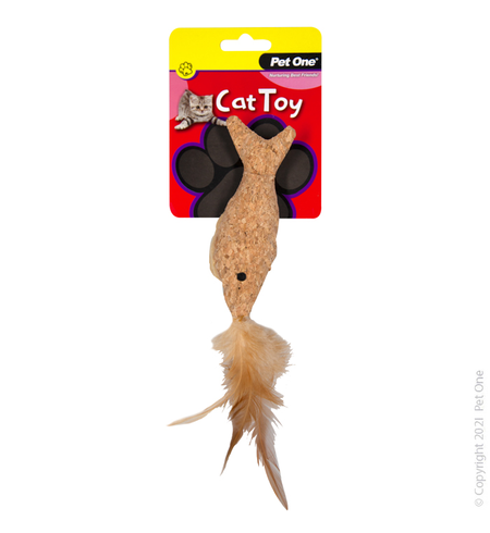 Pet One Cat Toy - Plush Cork Fish With Feather 14cm