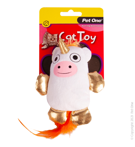 Pet One Cat Toy - Plush MooNicorn With Feather 10.5cm