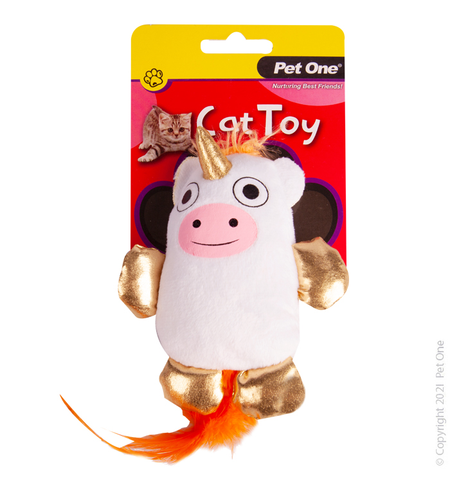 Pet One Cat Toy - Plush MooNicorn With Feather 10.5cm