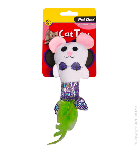 Pet One Cat Toy - Plush MerMouse With Feather 14cm