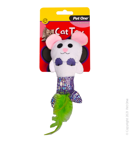 Pet One Cat Toy - Plush MerMouse With Feather 14cm