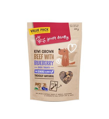 Yours Droolly Kiwi Grown Treats Beef & Blueberry 220g