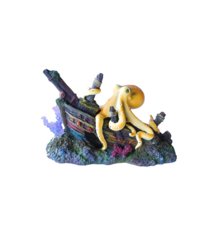 Aqua Care Ornament Sunken Ship & Octopus Small 20cm