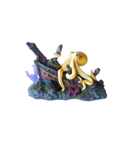 Aqua Care Ornament Sunken Ship & Octopus Small 20cm