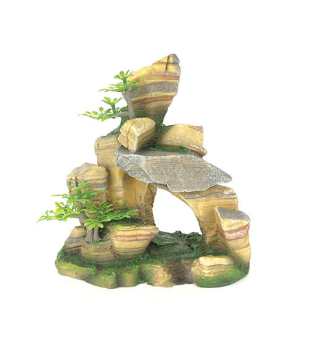 Aqua Care Ornament Rock Cliff with Plant 17cm