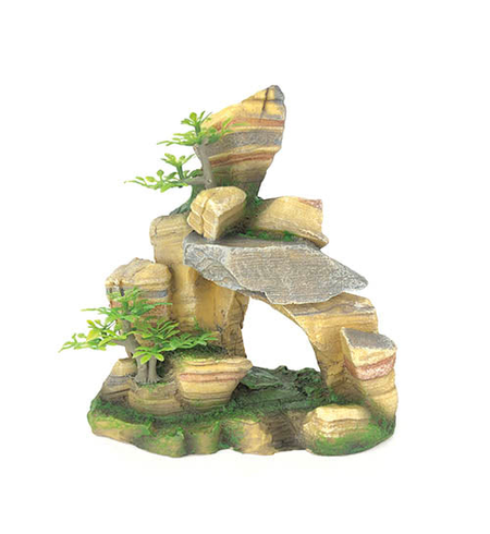 Aqua Care Ornament Rock Cliff with Plant 17cm