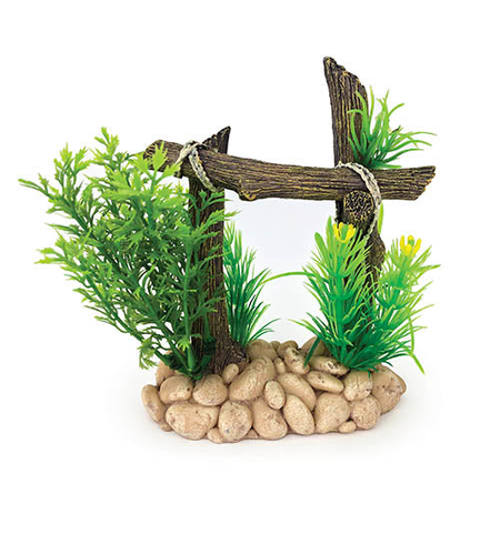 Aqua Care Ornament Wood Railing with Plant 13cm